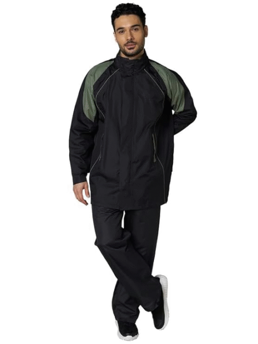 Premium Raincoat for Men – Water-Resistant Riding Suit with Adjustable Hood, Secure Pockets & 360° Reflective Visibility