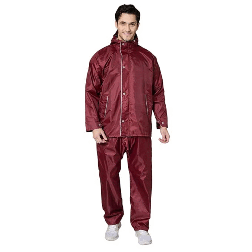 All-Weather Men's Rain Suit – Reversible Double Coating Waterproof Coat with Hood & Built-in Mobile Pocket