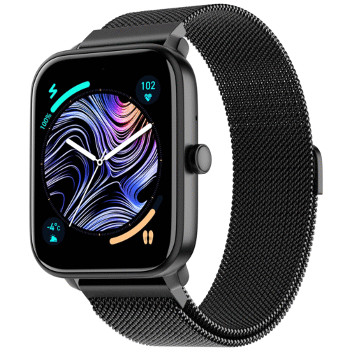 ColorFit Pro 4 Alpha – Premium AMOLED Black Link Smartwatch with Bluetooth Call & Functional Crown
