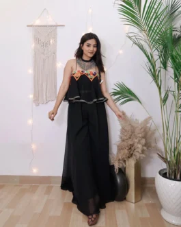 Festive Black Crop Top with Palazzo | Modern Navratri Collection for Girls