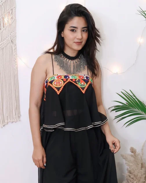 Festive Black Crop Top with Palazzo | Modern Navratri Collection for Girls - Image 2