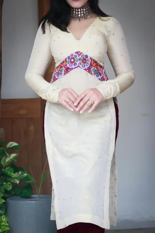 Designer Golden Embroidered Kurta for Navratri | Kutchi Mirror & Thread Work