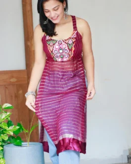 Designer Maroon Georgette Navratri Kurta with Kutchi Mirror Embroidery