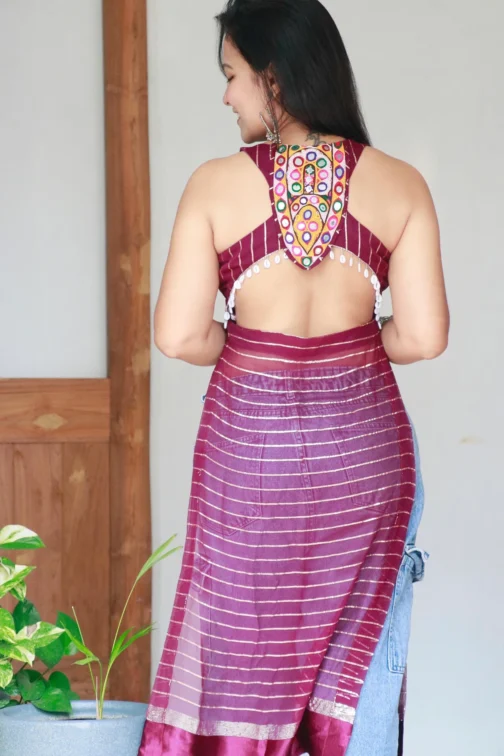 Designer Maroon Georgette Navratri Kurta with Kutchi Mirror Embroidery - Image 2