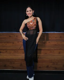Trendy Black Festive Kurta with Handcrafted Kutchi Mirror Work