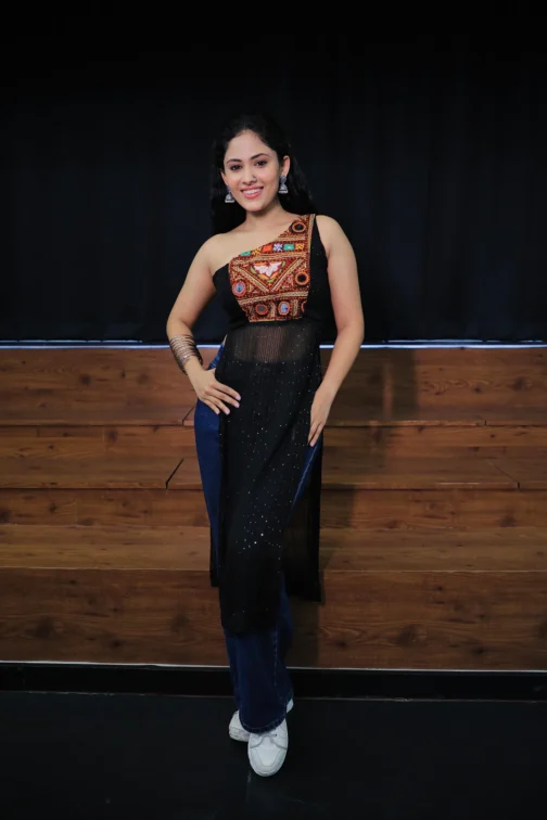 Trendy Black Festive Kurta with Handcrafted Kutchi Mirror Work