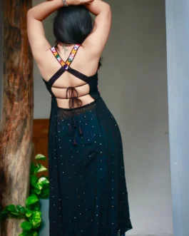 Multicolor Kutchi Yoke Kurta on Black Georgette – Fusion Style for Garba