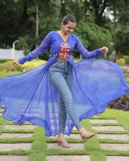 Traditional Navratri Kurti in Blue | Laheriya Print Georgette Dress for Women’s Festival Look