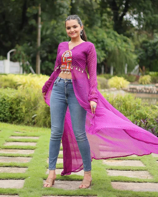 Stylish Laheriya Georgette Kurti in Purple | Perfect for Garba Nights & Navratri Functions - Image 2