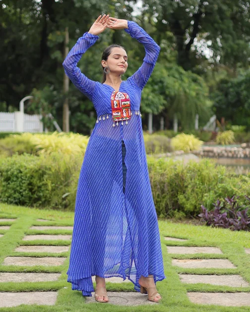 Traditional Navratri Kurti in Blue | Laheriya Print Georgette Dress for Women’s Festival Look - Image 2