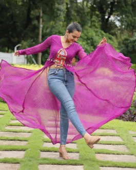 Stylish Laheriya Georgette Kurti in Purple | Perfect for Garba Nights & Navratri Functions