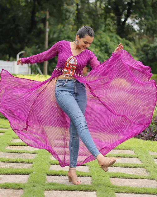 Stylish Laheriya Georgette Kurti in Purple | Perfect for Garba Nights & Navratri Functions