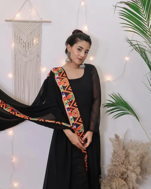 Designer Black Anarkali Dress for Navratri | Mirror Work Dupatta | Premium Festival Look - Image 2
