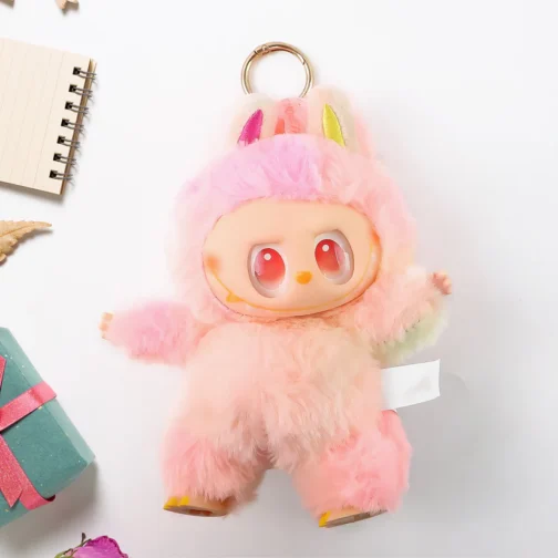 Collectible Pink Labubu Plush Keychain | Official The Monsters Cartoon Toy Charm for Bags & Keys - Image 4