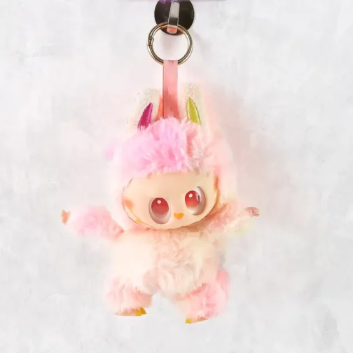 Collectible Pink Labubu Plush Keychain | Official The Monsters Cartoon Toy Charm for Bags & Keys - Image 2