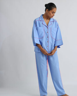 Sky Blue Relaxed Fit Corduroy Co-ord Set, Textured Loungewear