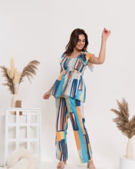 Vibrant Abstract Color Splash Print Pajama Set, Artistic Women's PJs