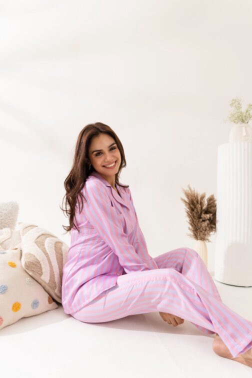 Classic Pinstripe Button-Down Pajama Set with Notched Collar