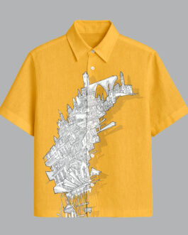 Yellow Printed Half Sleeve Shirt for Men Trendy Summer Streetwear