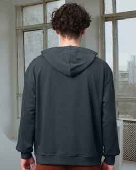 Solid Men Drop Shoulder Premium Terry Hoodie ? Dark Grey Streetwear Style