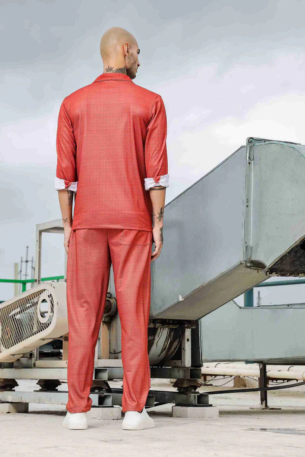 Rust Oversized Textured Fabric Shacket Shirt & All Day Pants Co-ord Set - Image 2