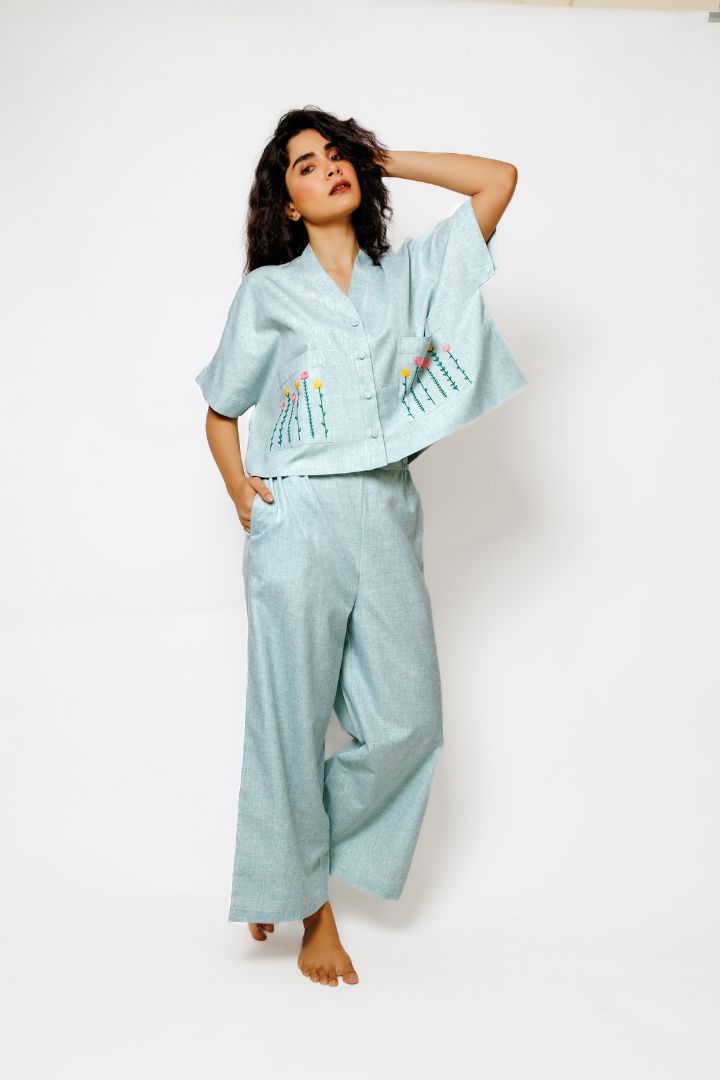 Relaxed Fit Sage Green Co-ord Lounge Set, Oversized Women's Loungewear