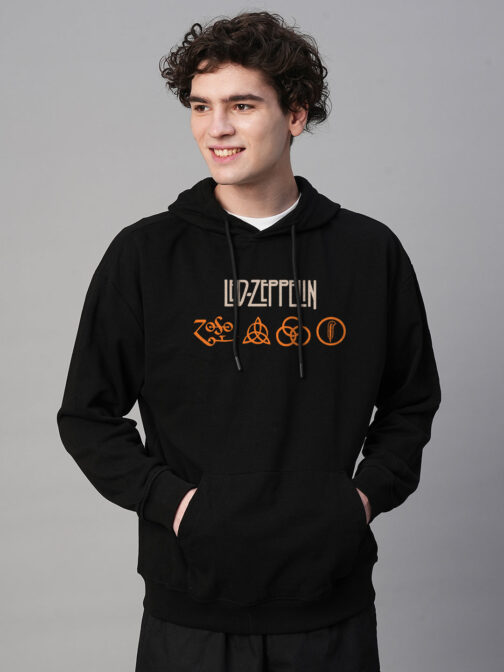 Led Zeppelin Men Drop Shoulder Premium Terry Hoodie ? Rock Band Premium Street Hoodie