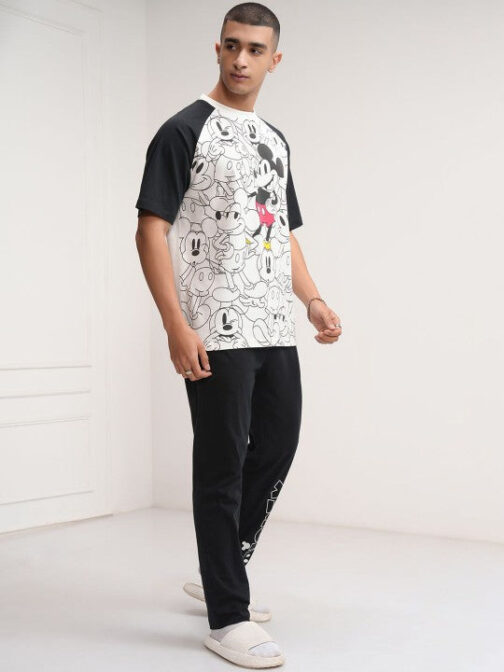 Disney Mickey mouse Men Round Neck Relaxed Textured Tshirt With Trouser - Image 2