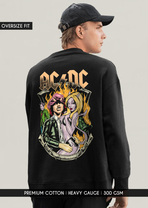 Fire AC-DC Men Drop Shoulder Premium Terry Sweatshirt ? Legendary Rock Band Streetwear - Image 2
