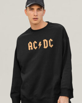 Fire AC-DC Men Drop Shoulder Premium Terry Sweatshirt ? Legendary Rock Band Streetwear