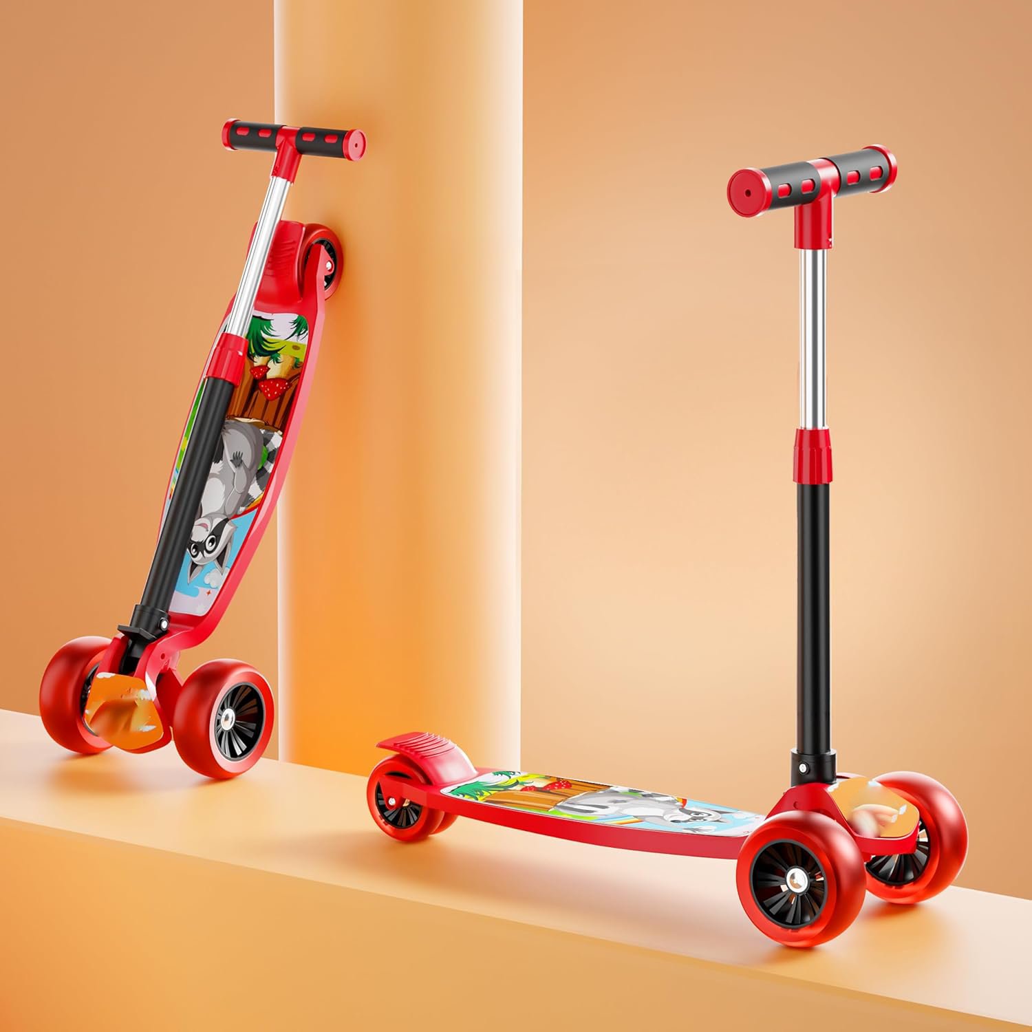 3-Wheel Foldable Kick Scooter for Kids | Rider Pro Adjustable Scooter | Outdoor Toy for Boys & Girls (Red)