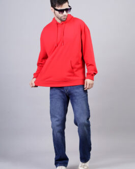 Solid Men Drop Shoulder Premium Terry Hoodie ? Candy Red Bold Streetwear Fit