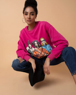 Women's Graphic Pink Oversized Pullover Sweatshirt