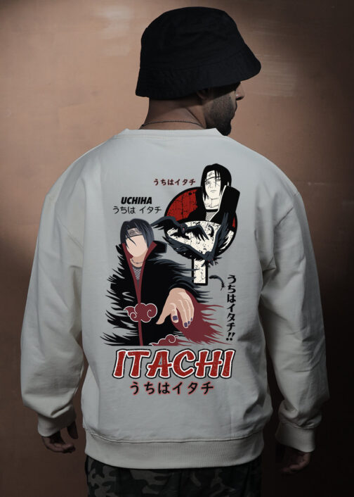 Uchiha Itachi Men Drop Shoulder Premium Terry Sweatshirt ? Naruto Anime Graphic Sweatshirt - Image 2