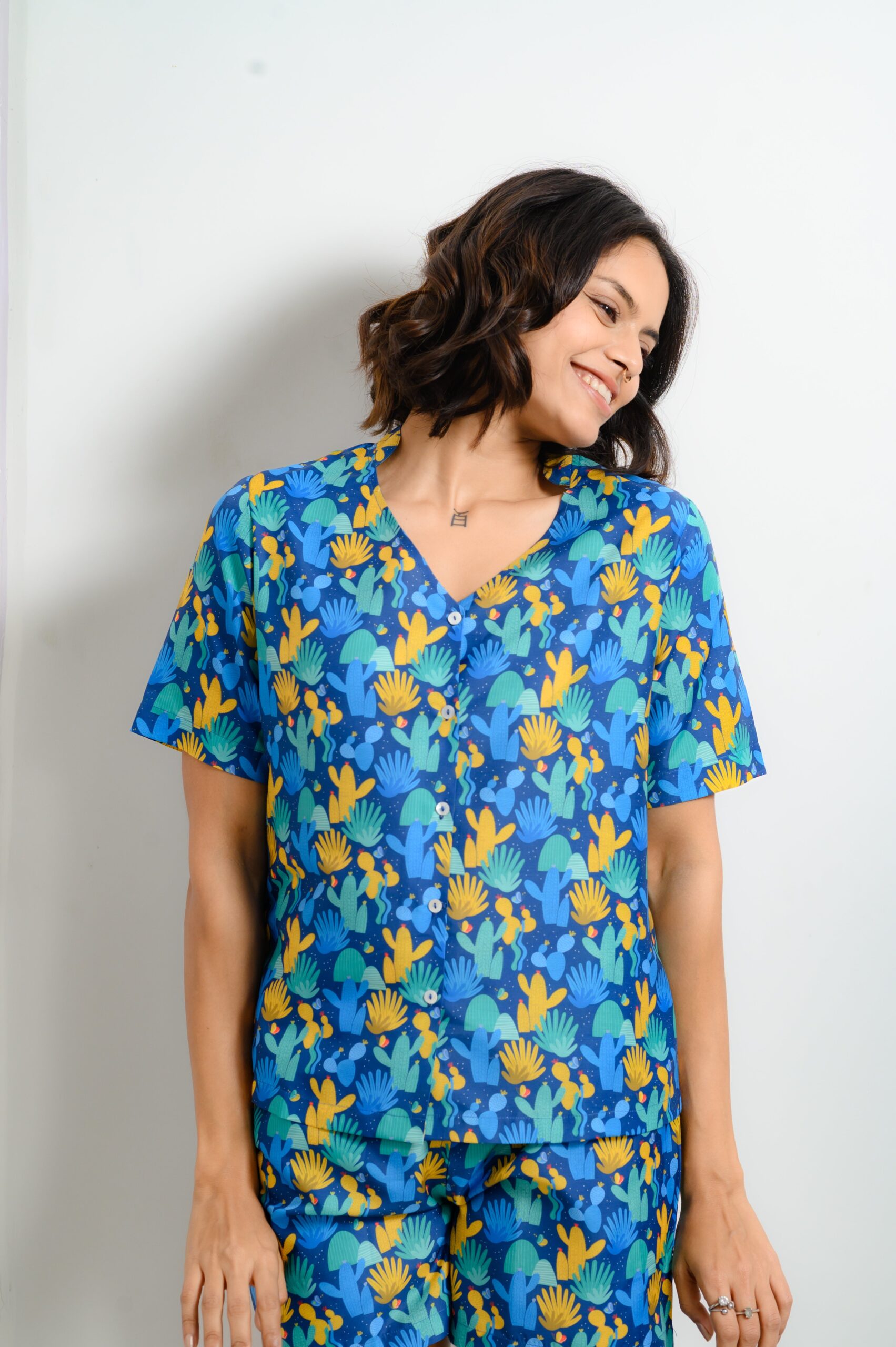 Fun Cactus Print Cotton Shorts Set, Novelty Summer PJs for Women - Image 2