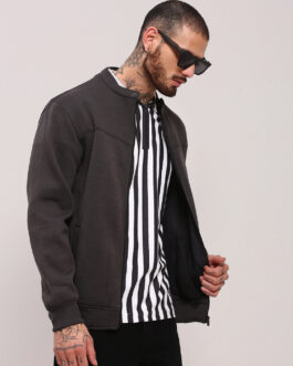men?s grey mandarin collar solid sweatshirt stylish winter casual outfit