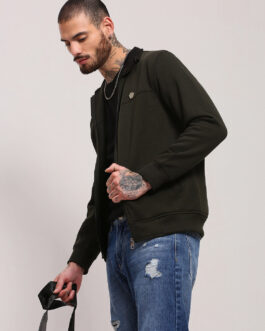 men?s green mock collar cotton sweatshirt elegant casual winter style