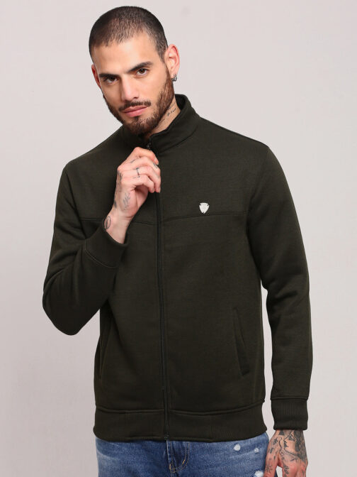 men?s green mock collar cotton sweatshirt elegant casual winter style - Image 2