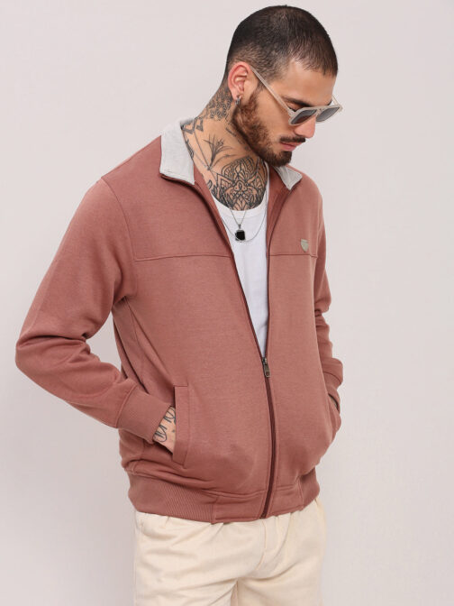 men?s peach mock collar cotton sweatshirt soft and stylish winter fashion