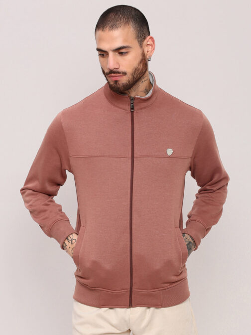 men?s peach mock collar cotton sweatshirt soft and stylish winter fashion - Image 2