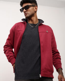 men?s red solid sweatshirt warm fleece casual streetwear look