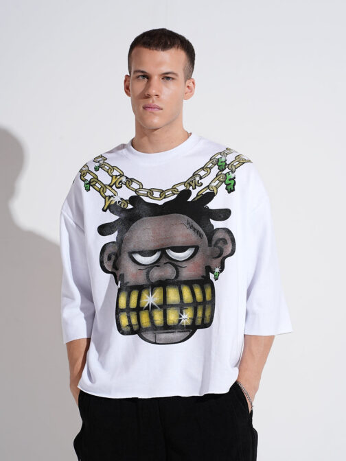 men?s white graphic print sweatshirt regular fit soft winter cotton wear - Image 2