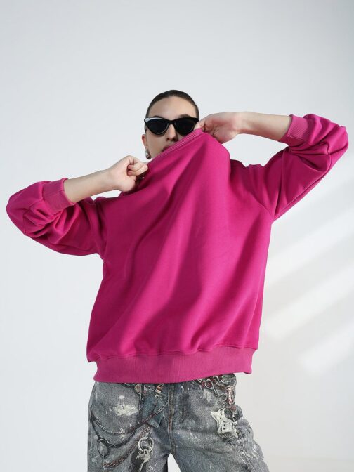 Women's Pink Round Neck Oversized Cotton Sweatshirt