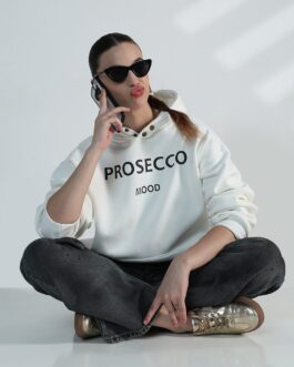 Women's Typography White Oversized Cotton Hoodie for Women