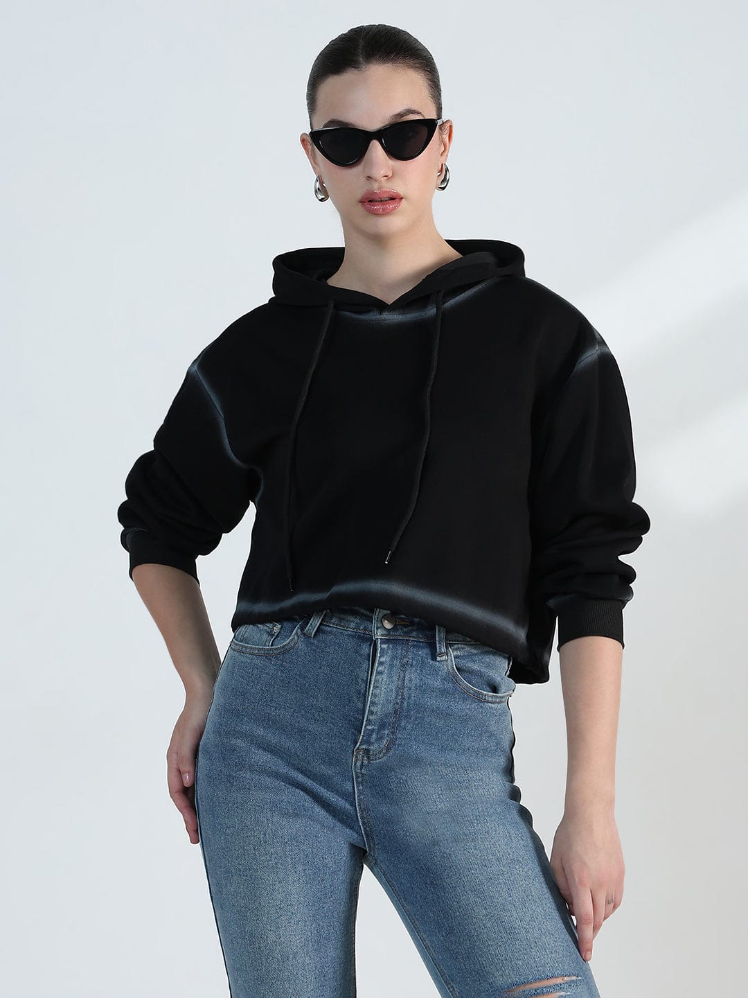 Women's Black Oversized Hooded Cotton Sweatshirt - Image 2