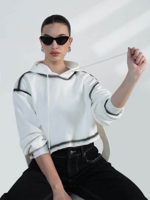 Women's White Oversized Hooded Fleece Sweatshirt