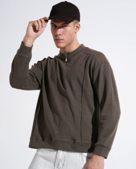 men?s grey mock collar regular fit sweatshirt soft fleece winter comfort