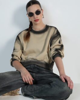 Women's Beige Round Neck Oversized Winter Sweatshirt