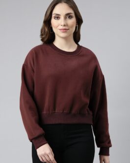 Women's Maroon Oversized Round Neck Winter Sweatshirt