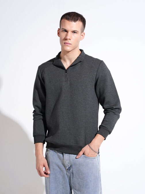 men?s grey high neck sweater warm casual winter outfit - Image 2